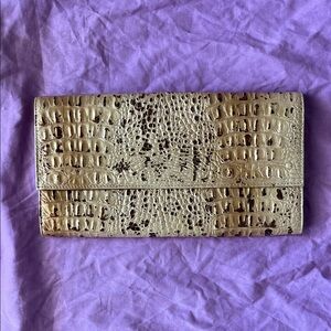 Croc-Embossed Metallic Gold Fold-Over Clutch